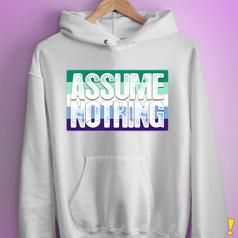 Assume Nothing Gay Male Pride Flag Hoodie - White